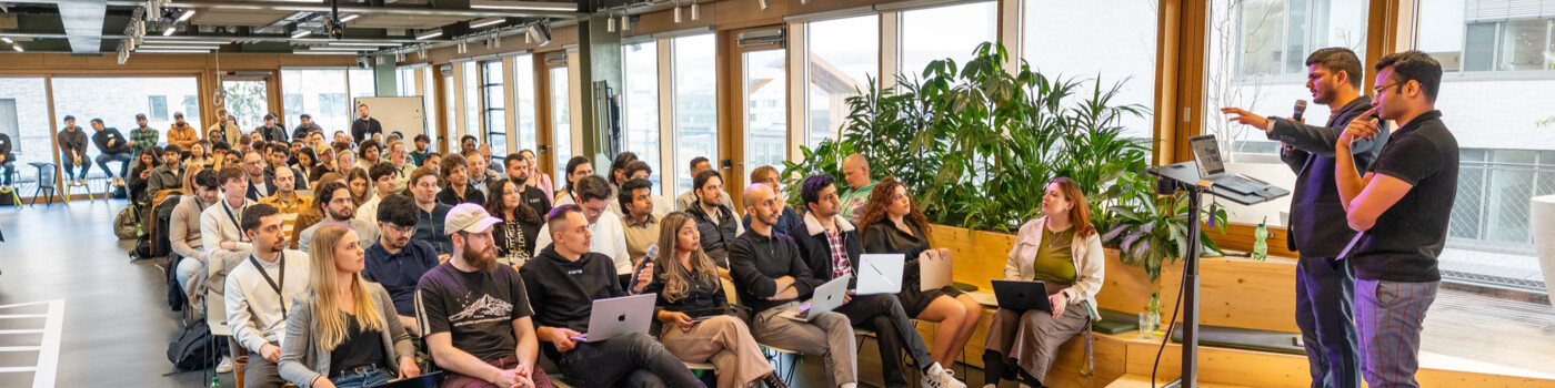PostSign final pitch at Campus Founders AI Start program, presenting to a full audience of founders, investors, and judges