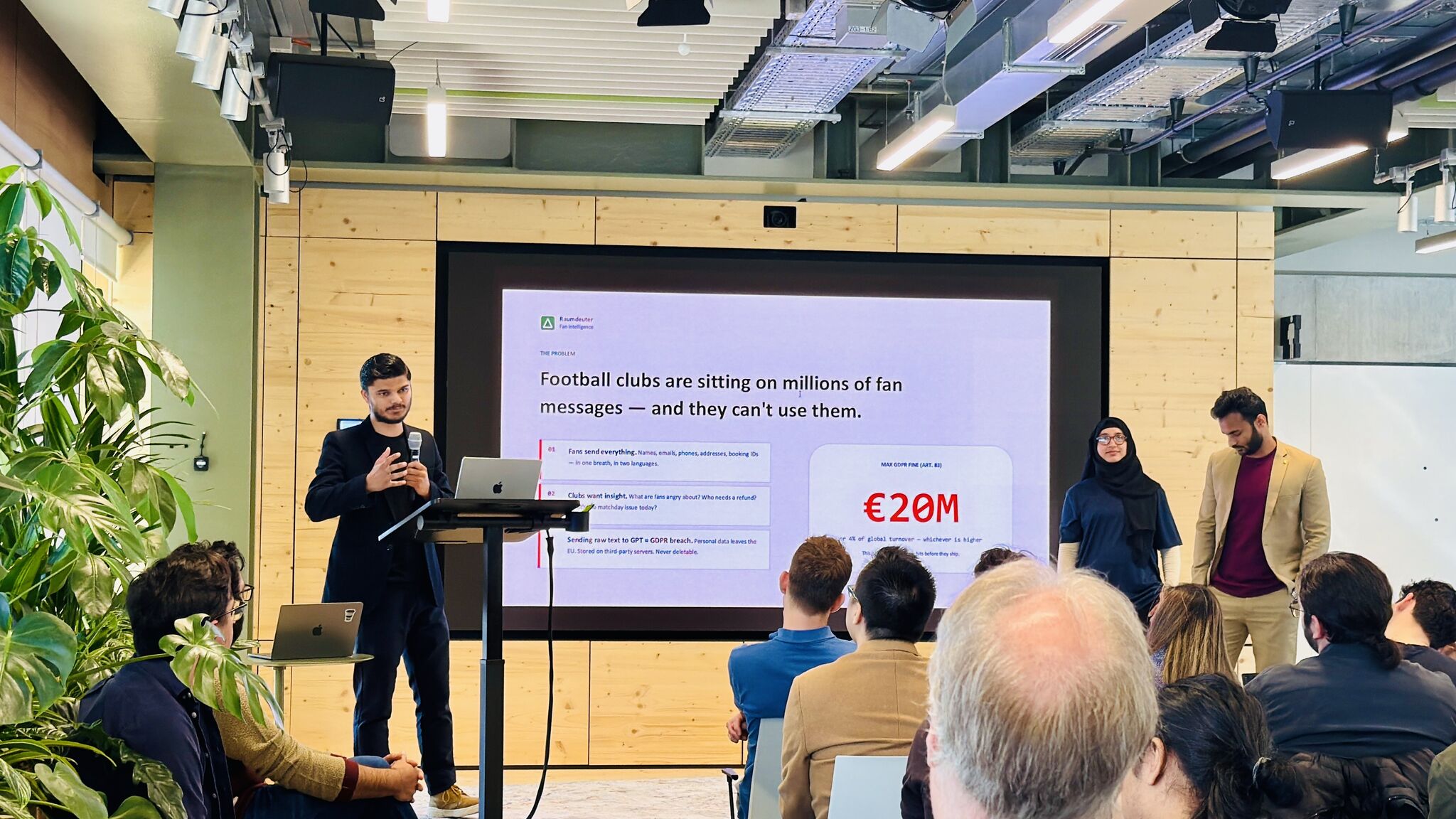Team presenting the fan data opportunity at Campus Founders AI hackathon